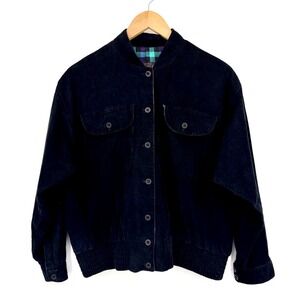 Alexander‎ Campbell Black Corduroy Bomber Jacket Plaid Lined Size 6 Vintage 90's